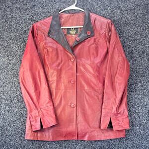 Misuri Firenze Women's Burgundy Leather Jacket Black Contrast Collar IT 50